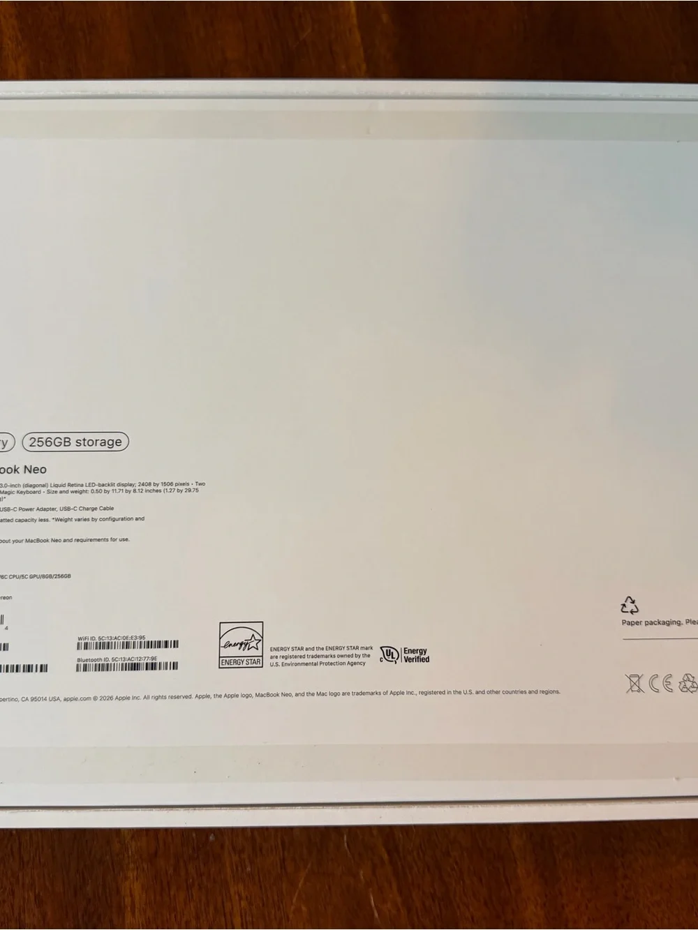 Apple MacBook Neo Laptop in Silver Aluminum EMPTY BOX ONLY